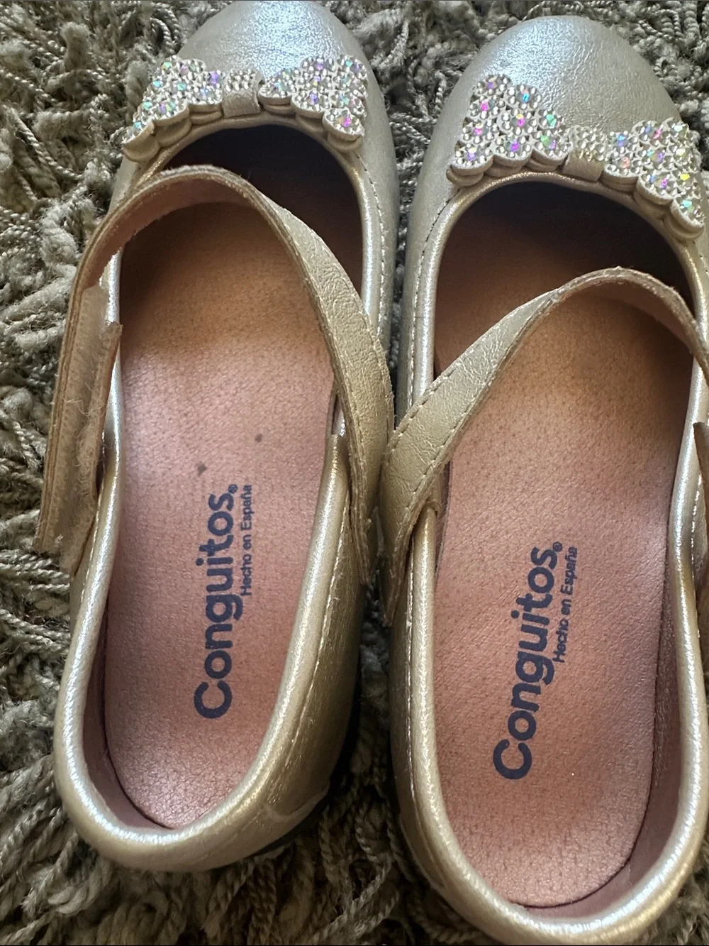 Girls' Gold Mary Janes with Rhinestone Bow